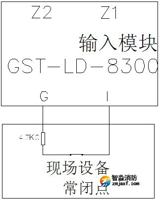 GST-LD-8300模块与具有常闭无源触点的现场设备连接方法