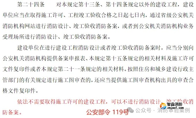 不需办理住建消防审验的六大类工程